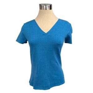 Cable & Gauge Blue Silk Blend Knit Sweater Small Short Sleeve